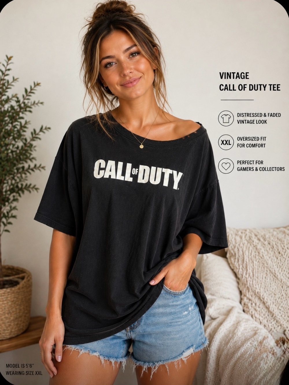 Thrashed Call of Duty Vintage Graphic Tee XXL Distressed Gaming T-Shirt Fade